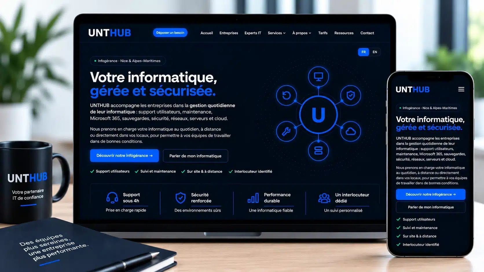 Capture d’écran du site UNTHUB, IT, cloud et cybersécurité, réalisé par Le Pôle Web